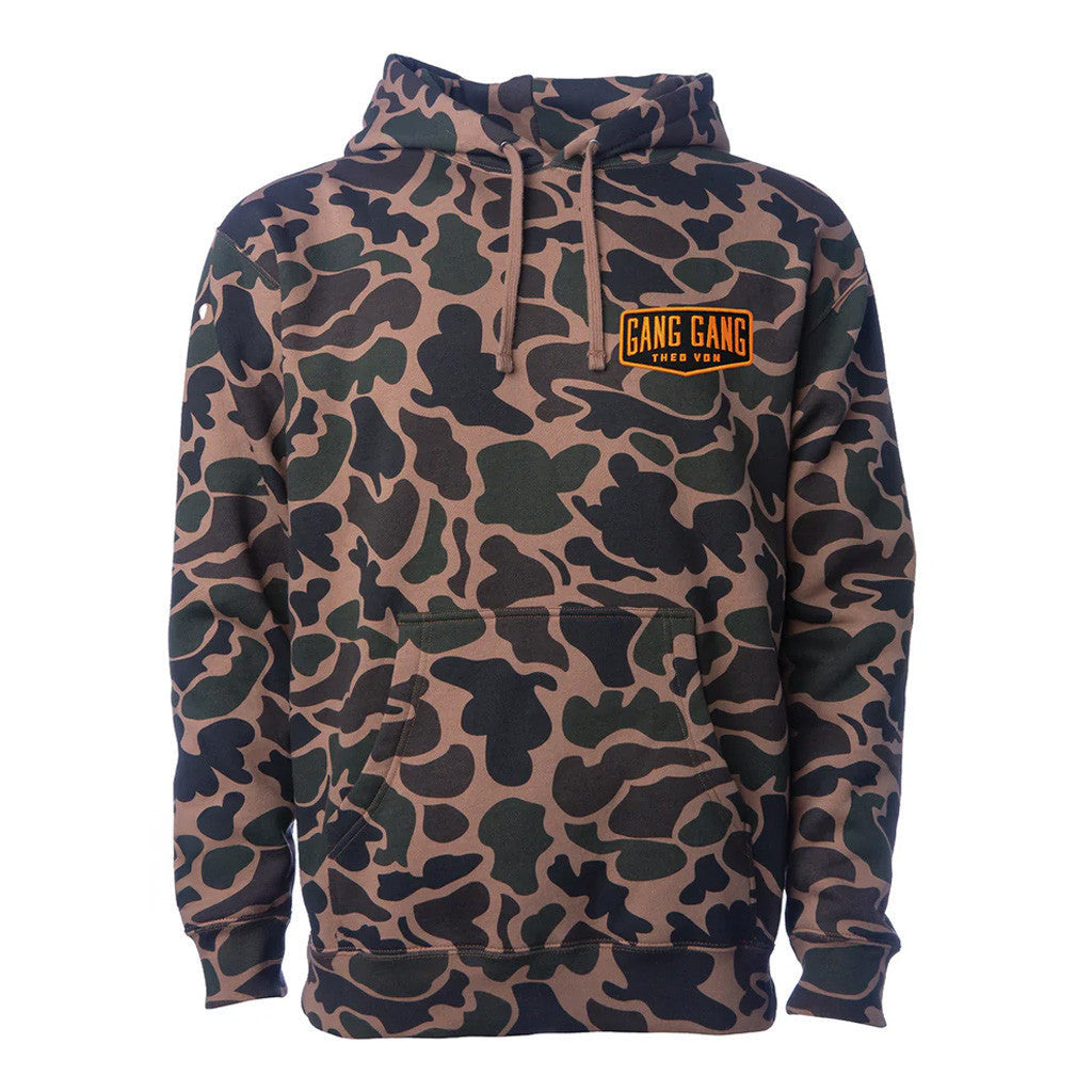 Theo Von Merch Gang Gang Patch Duck Camo Hoodie Unique Gifts For Husband - Thriftgiftshop