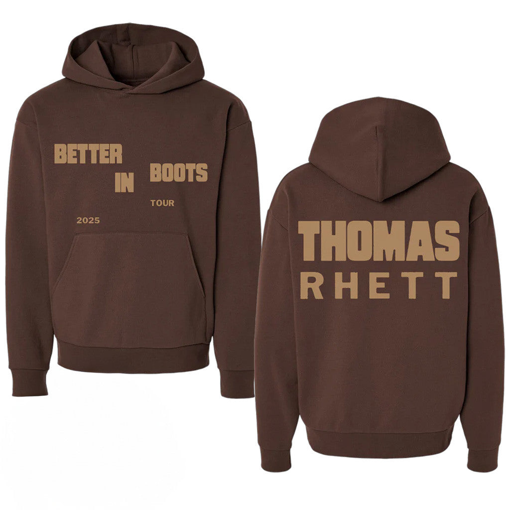 Thomas Rhett Merch Tour 2025 Staggered Better In Boots Brown Hoodie Music Lovers Gifts - Thriftgiftshop