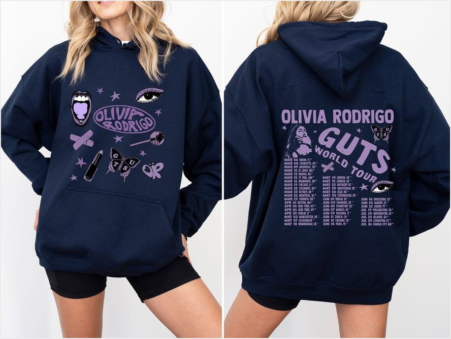 Two-Sided Olivia Rodrigo Guts Tour 2024 Unisex Hoodie Graphic Design Gifts For Fans Gifts For Friends - Thriftgiftshop