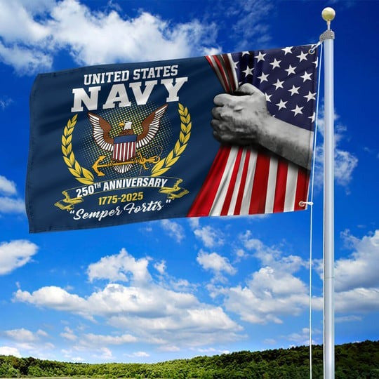 United States Navy Veteran Flag 250th Anniversary Semper Fortis Outdoor Decor Gift Ideas