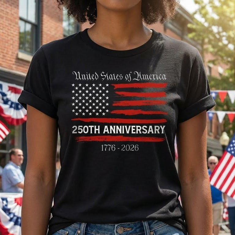 United States Of America 250th Anniversary T-Shirt Top Patriotic Clothing Gift For Women