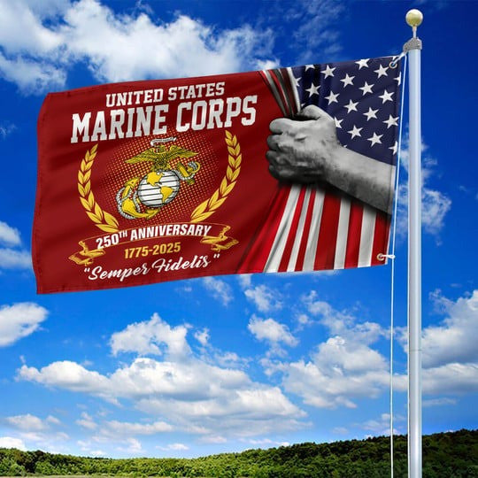 U.S Marine Corps Veteran Flag 1775 2025 250th Anniversary Semper Fidelis Home Decor Gifts