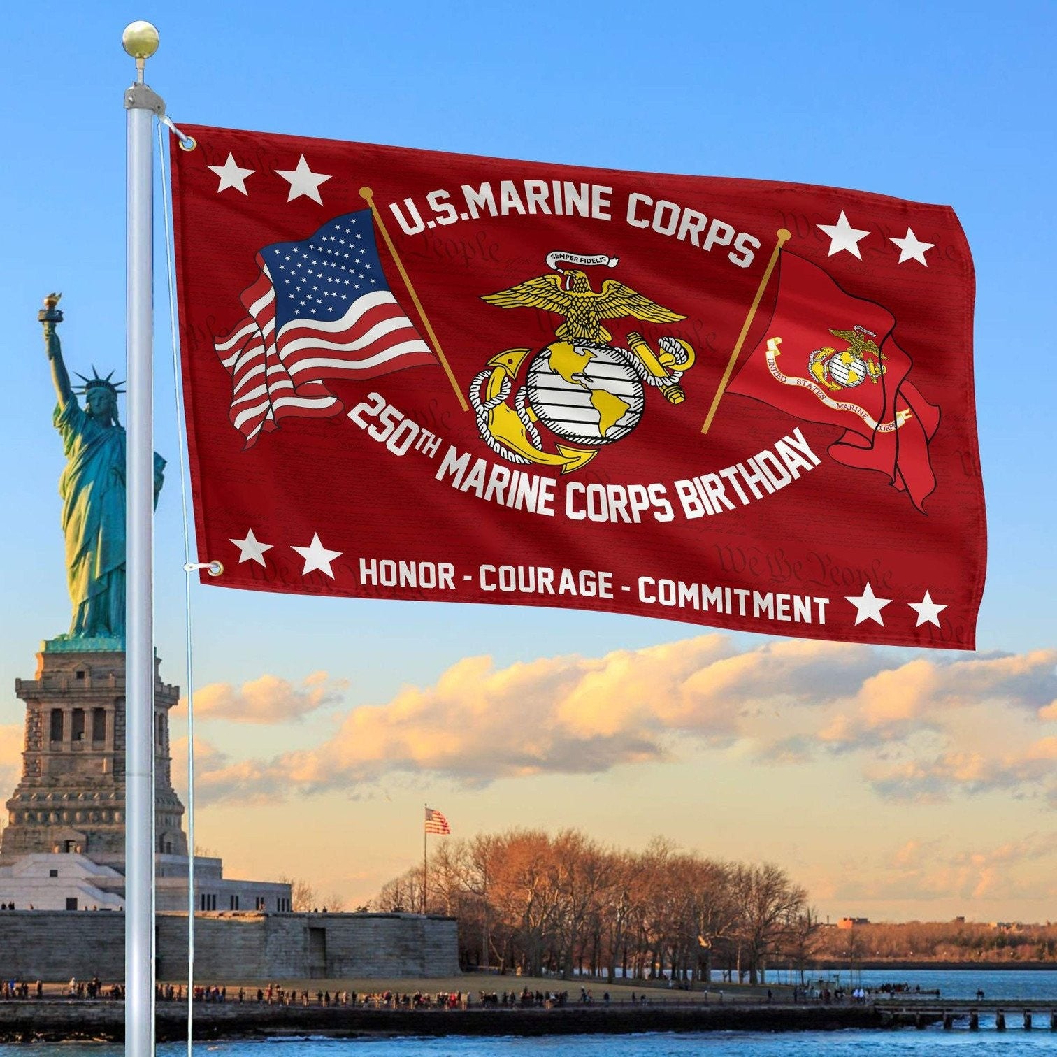 U.S Marine Corps Veteran Flag 250th Anniversary Honor Courage Commitment Outdoor Decor