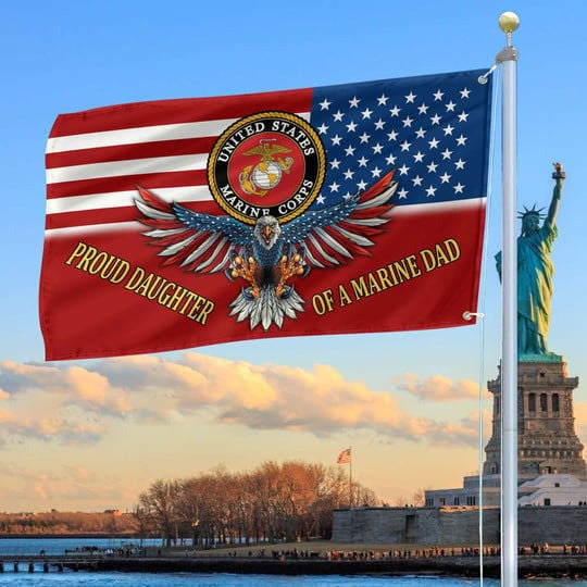 US Marine Corps Veteran Flag 250th Anniversary Proud Daughter Of A Marine Dad Home Decor Gifts