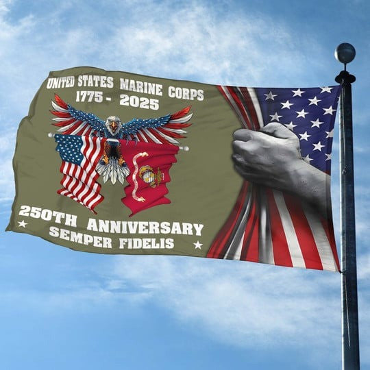 U.S Marine Corps Veteran Flag 250th Anniversary Semper Fidelis Home Decor Proud Veteran Gifts