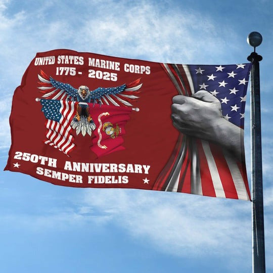 U.S Marine Corps Veteran Flag 250th Anniversary Semper Fidelis Home Decor Proud Veteran Gifts