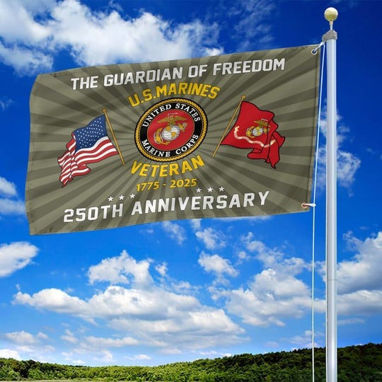 U.S Marine Corps Veteran Flag 250th Anniversary The Guardian Of Freedom Home Decor Gifts