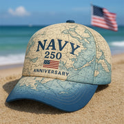 U.S. Navy 250th Anniversary Hat Ocean Map America Navy Pride Gifts For Veterans and Sailors