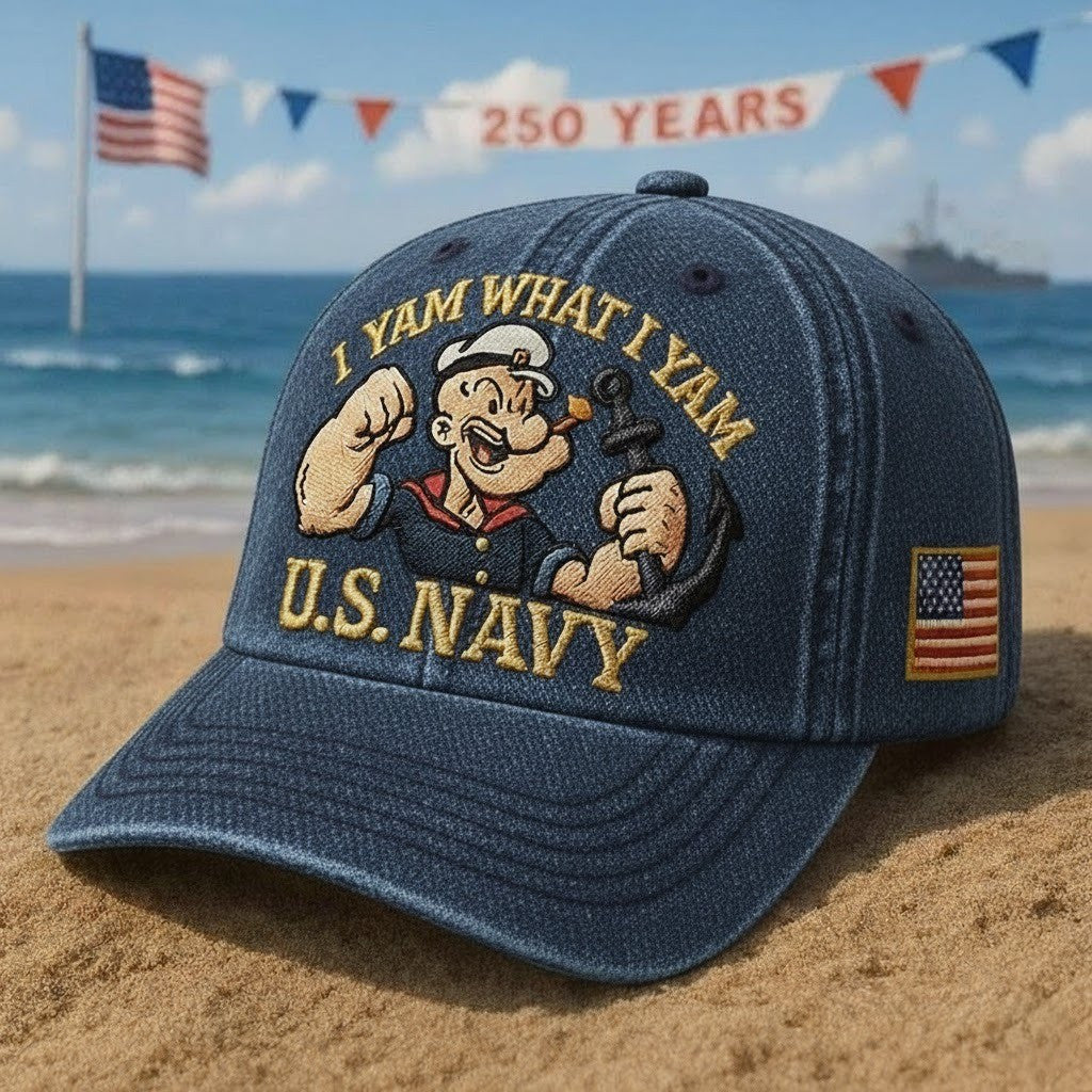 U.S. Navy I Yam What I Yam Hat 250th Anniversary America Flag Independence Day Gift Ideas