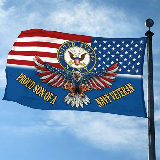 US Navy Veteran Flag 250th Anniversary Proud Son Of A Navy Veteran Home Decor Military Gifts