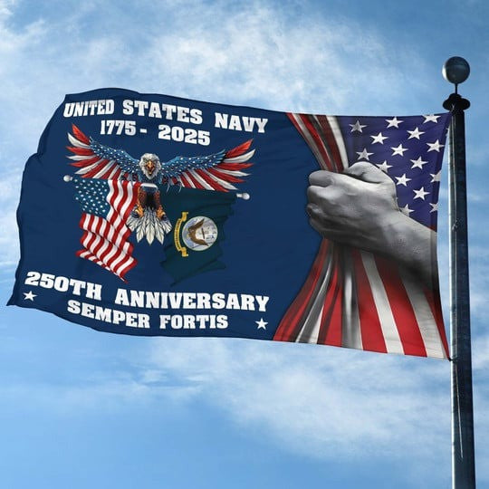 US Navy Veteran Flag 250th Anniversary Semper Fortis Home Decor Military Patriotic Gifts