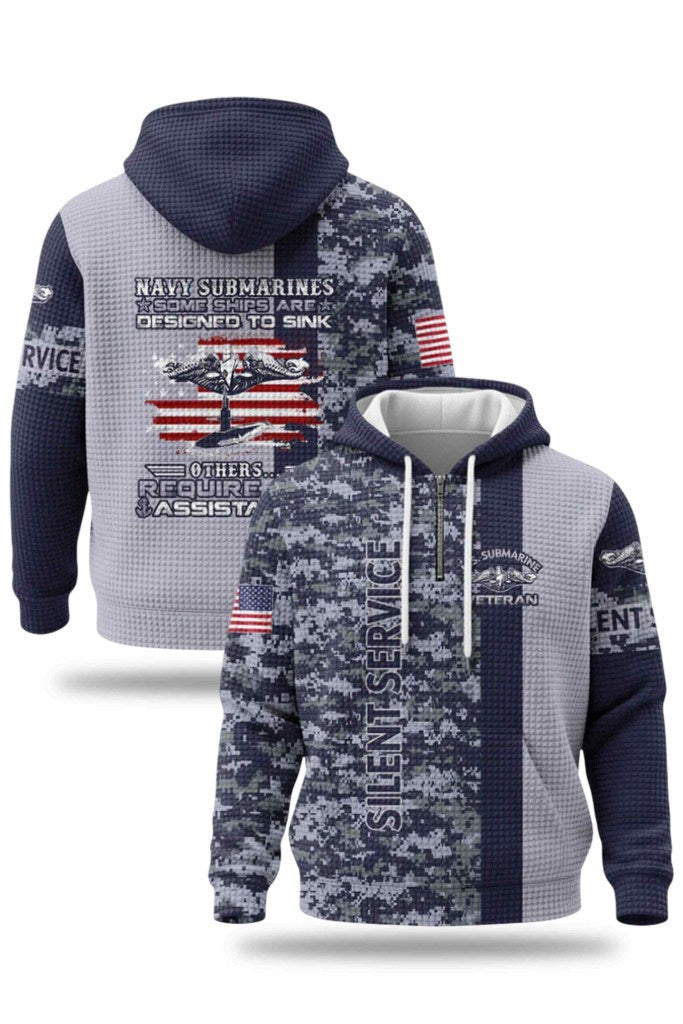 Us Submarine Veteran Silent Service Navy Submarines Waffle Hoodie Gifts For Him - Thriftgiftshop