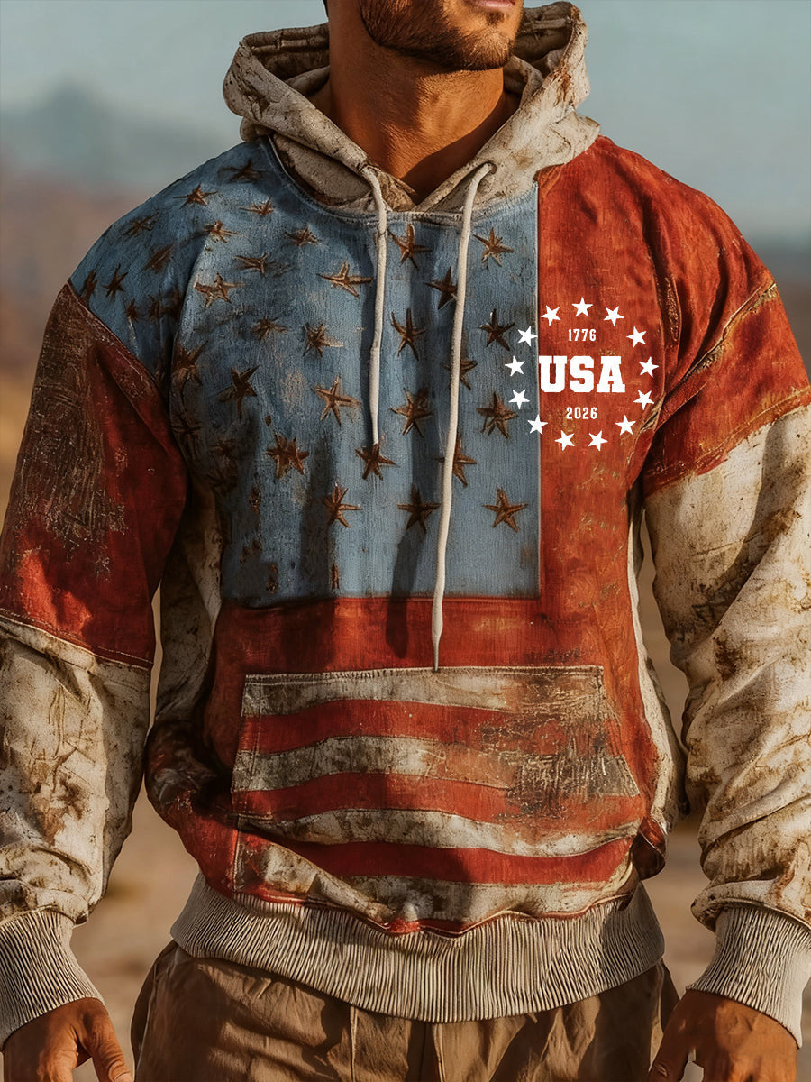 USA 250th Anniversary 1776 2026 Hoodie Retro American Flag Items For Veteran Boyfriend