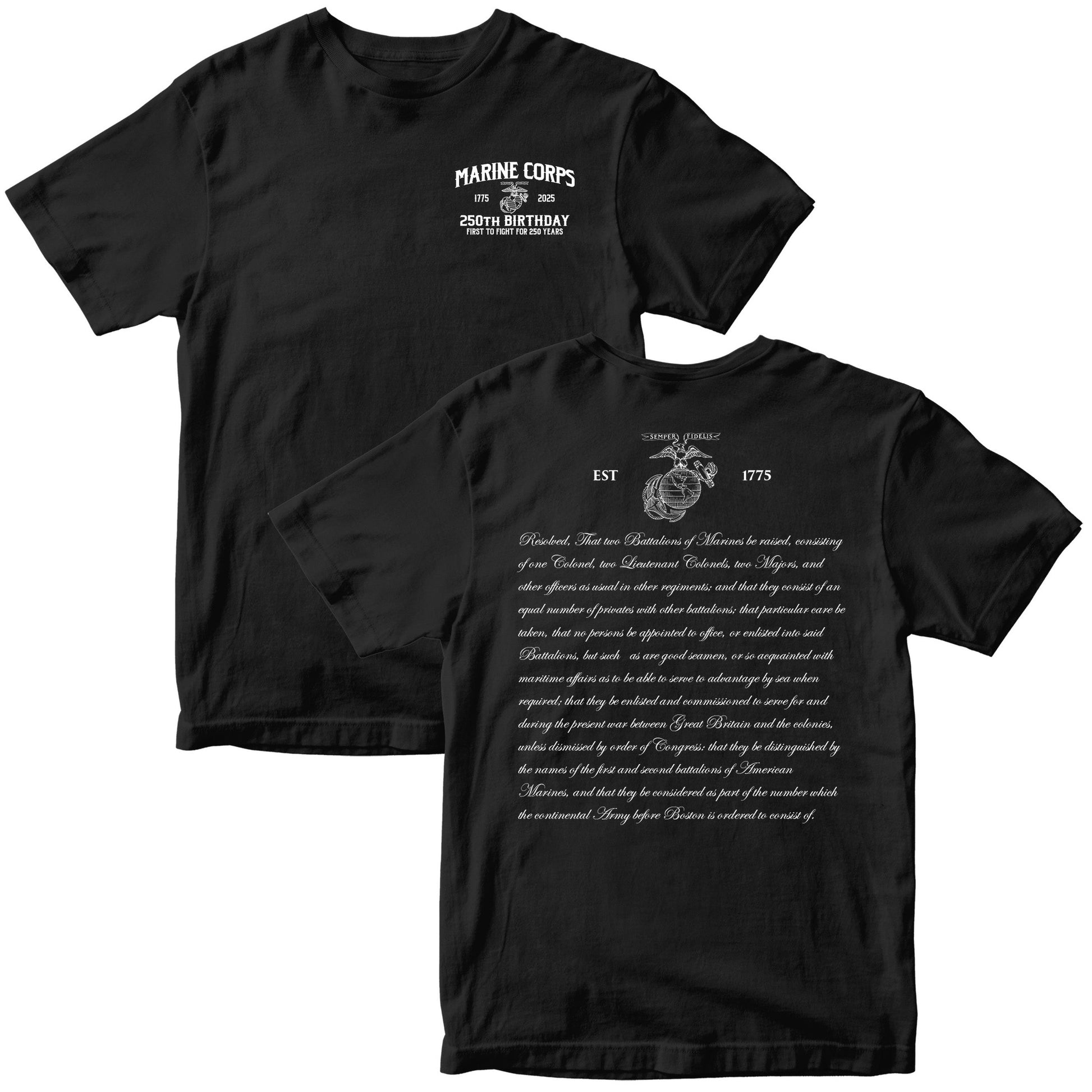 USMC 250th Birthday T-Shirt Est 1775 Marine Corps Great Apparel Present For Your Brother
