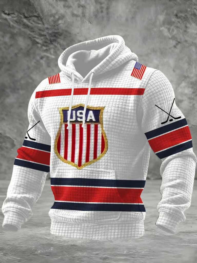 White Retro USA 2026 Ice Hockey Hoodie Game Day Apparel Best Gifts For Hockey Lovers - Thriftgiftshop