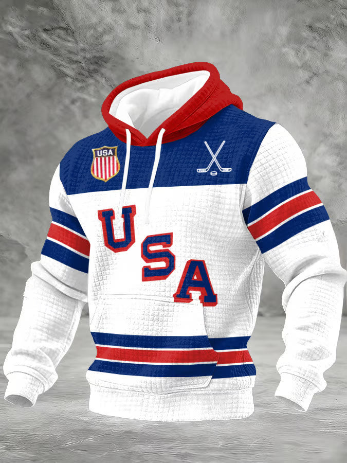 White Retro USA 2026 Ice Hockey Hoodie Game Day Hoodie Gift Ideas For Hockey Fans - Thriftgiftshop