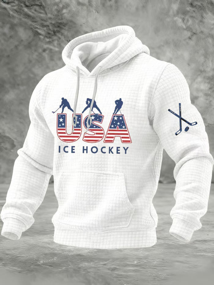 White USA 2026 Ice Hockey Hoodie Hockey Lovers Game Day Hoodie Gifts For Boyfriend - Thriftgiftshop