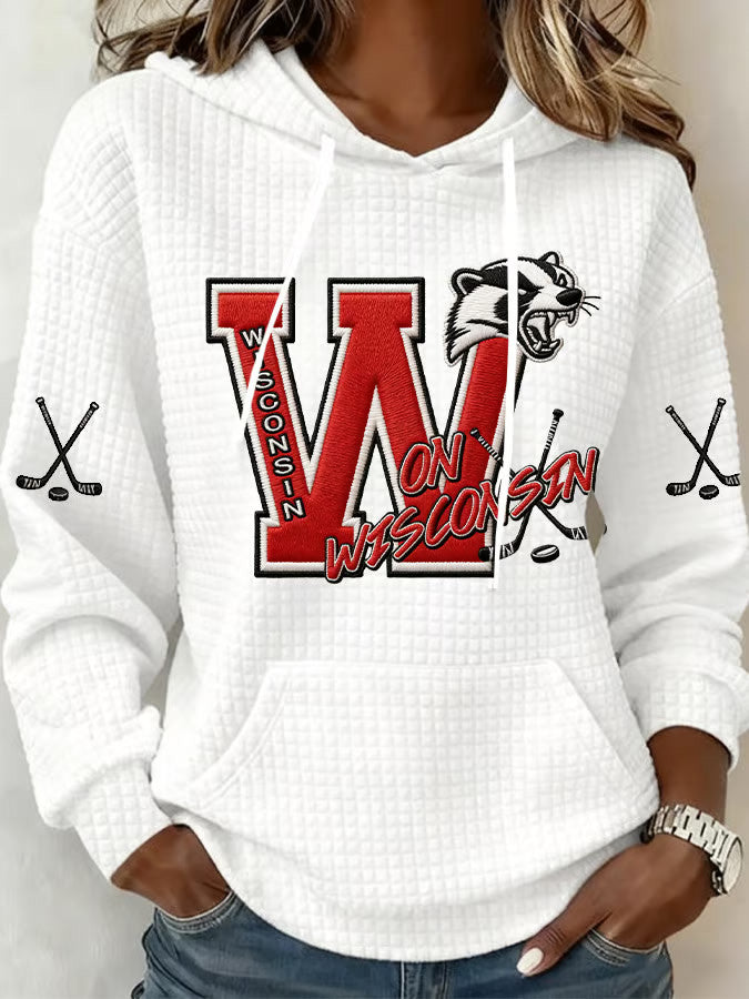 White Wisconsin Ice Hockey Hoodie Game Day Hoodie Presents For Hockey Lovers - Thriftgiftshop