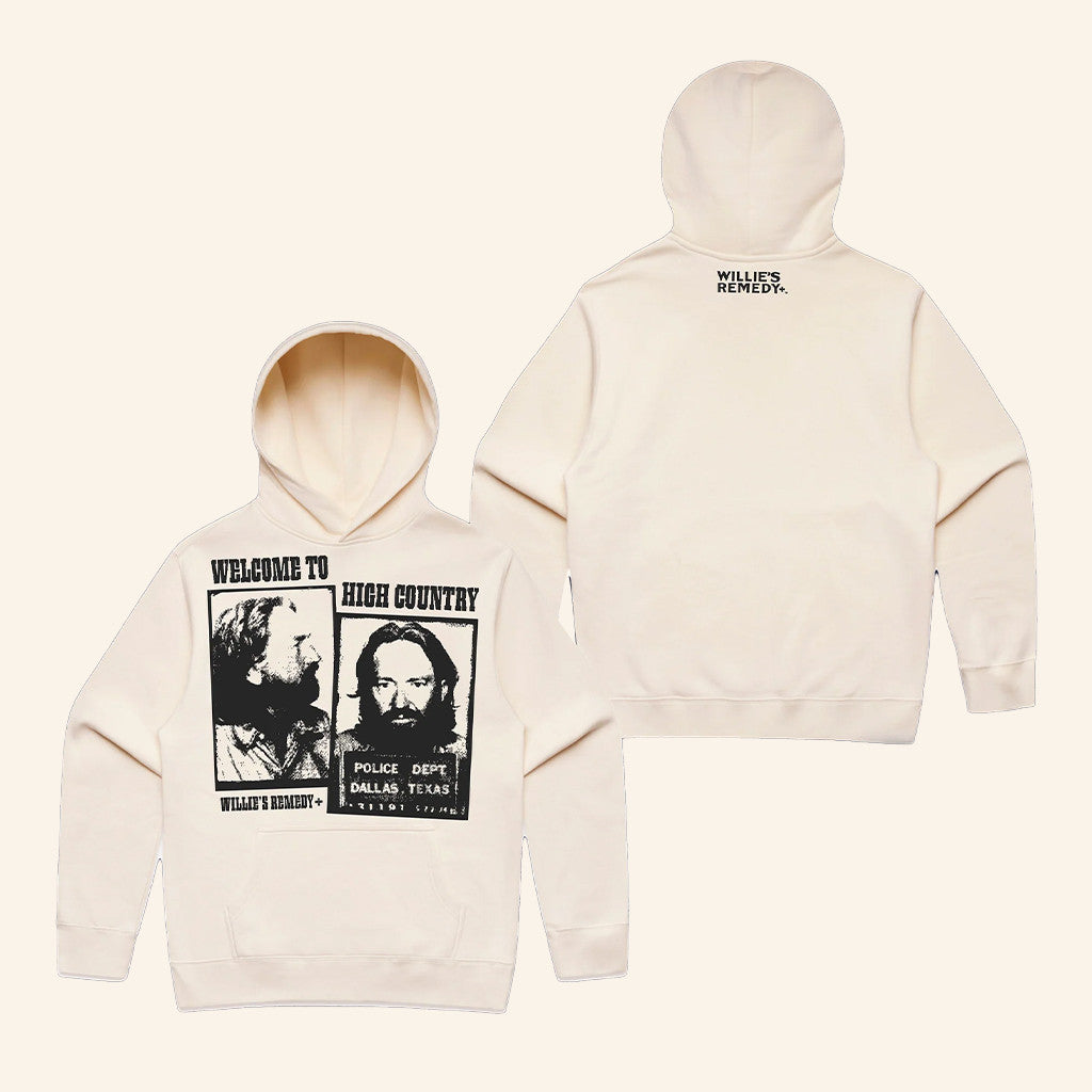 Willie's Remedy Merch Willie Nelson Mugshot Hoodie Welcome To High Country Hoodie Fan Gifts - Thriftgiftshop