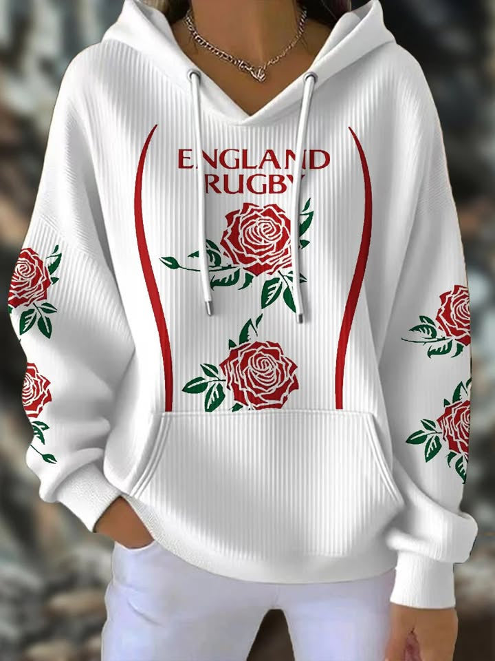 Women's England Rugby Lover Roses Printed Hoodie Best Gifts For Mom - Thriftgiftshop
