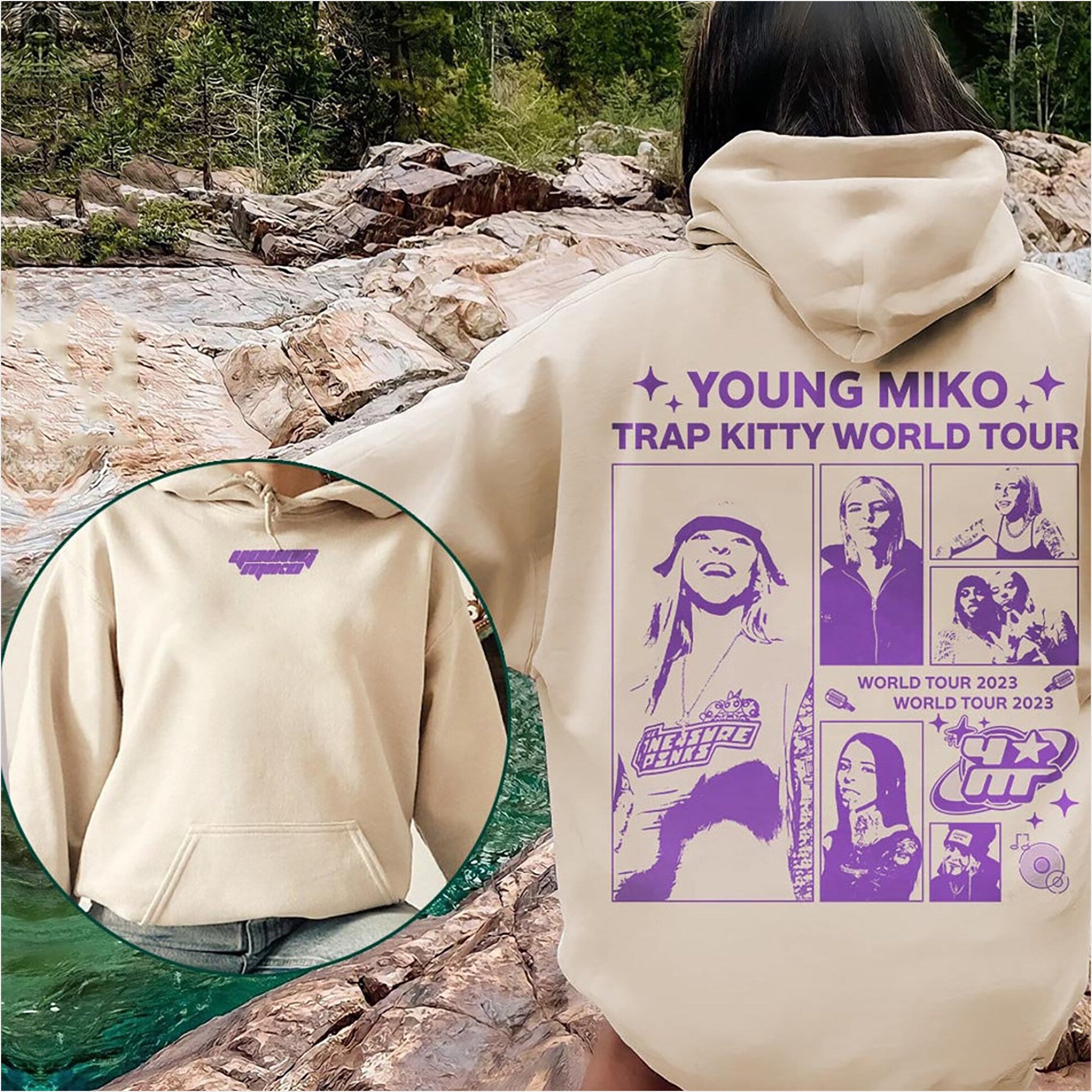 Young Miko Rap Hoodie Double Sided, Young Miko Trap Kitty World Tour Vintage Y2K SwearHoodie Gifts For Best Friend - Thriftgiftshop